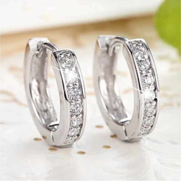 Jewelry - 18k White Gold Filled Cubic Zirconia Hoop Earrings